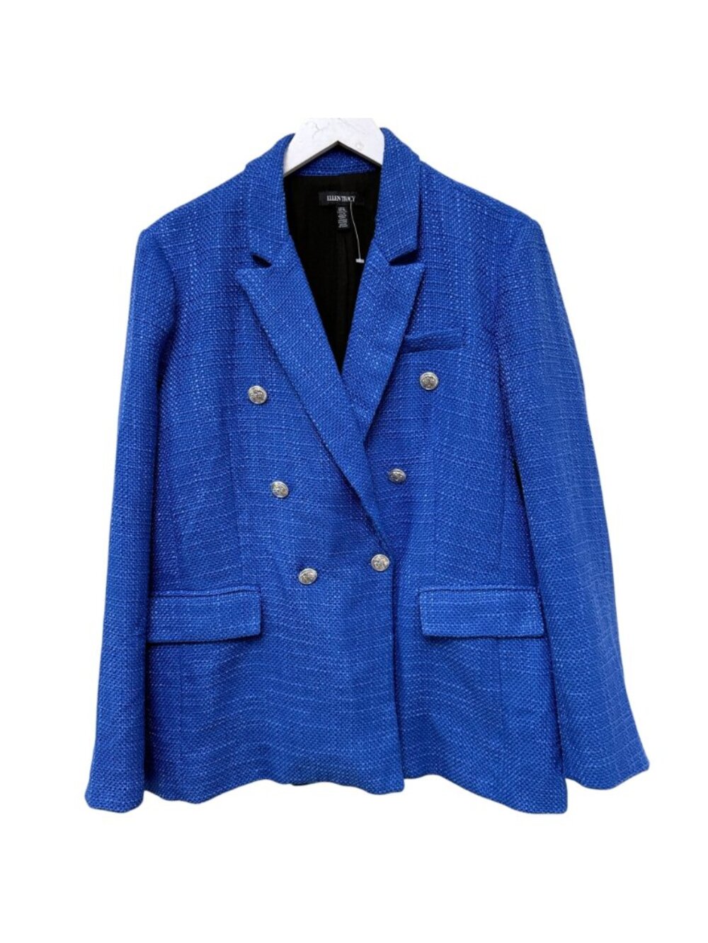 Ellen Tracy Boucle Blazer Size XL Cobalt Blue Double Breasted Womens Jacket NWT - Picture 14 of 14